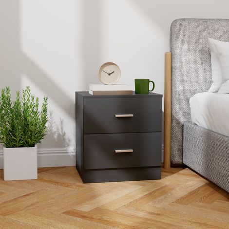 Table de chevet moderne avec 2 tiroirs, idéale pour le salon ou la chambre, 45 x 39,5 x 49 cm, noire. (1/5)