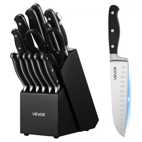 Ensemble Couteaux Cuisine avec Bloc 15 PCS Tranchants en Acier (1/5)