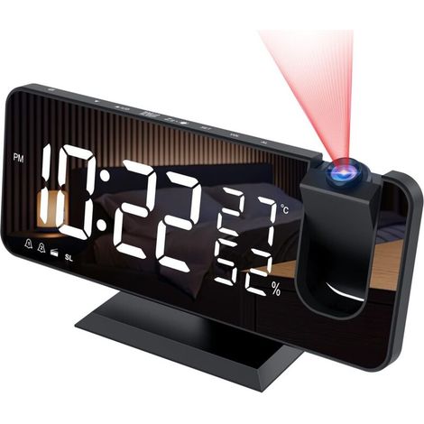 Projector Radio Alarm Clock, Digital Clock, USB Radio Alarm Clock with Dual Alarms and 7" LED Mirror Screen, Snooze, 4 Brightness Levels, 12/24 Hours, 15 Volumes, for Home and Office