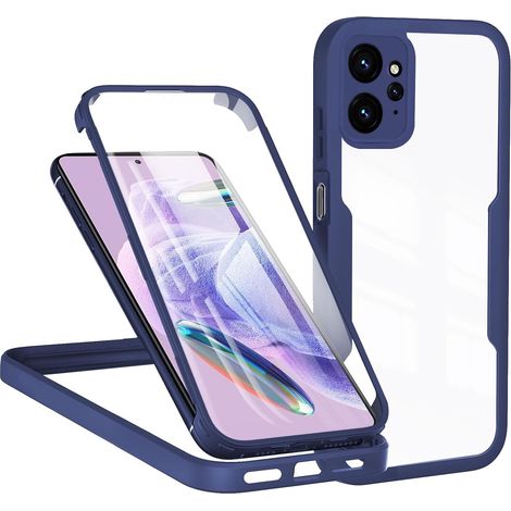 Coque pour Xiaomi Redmi Note 12 4G, Antichoc Housse avec Protecteur D'écran Intégré, Étui de Téléphone 360 Protection Complet Double Face Transparent Bumper Intégrale Case - Bleu (1/5)