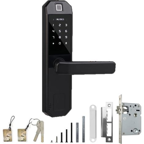 Serrure de porte électronique intelligente SanBouSi à empreinte digitale avec serrure à encastrer, empreinte digitale, 2 clés, épaisseur de porte 35-50 mm