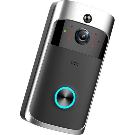 sonnette vidéo sans fil noire étanche IP65, communication bidirectionnelle, détection de mouvement PIR, vision nocturne,