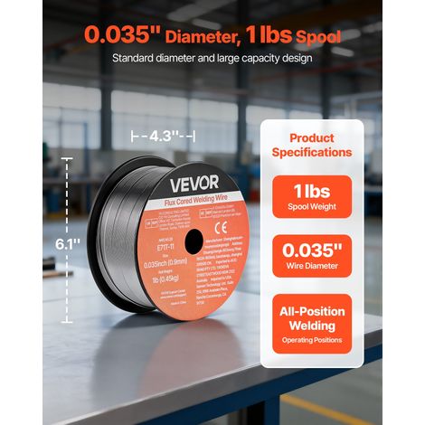 Fil Fourré sans Gaz 0,9 mm 0,45 kg par Bobine Fil de Soudage MIG E71T-11 pour Soudage à l'Arc de Toutes Positions, Auto-protégé, Ut… (1/5)