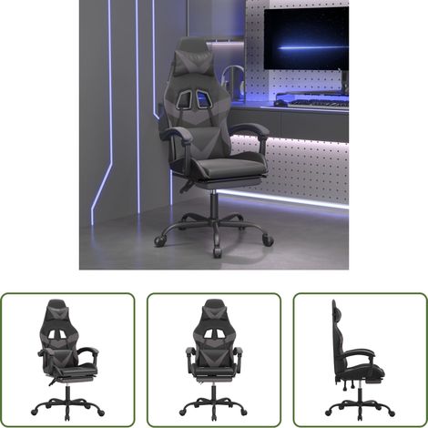 vidaXL Gamingstuhl Drehbar - Gaming-Stuhl mit Fußstütze Drehbar Schwarz & Grau Kunstleder (1/5)