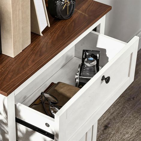 Buffet rustique blanc avec tiroir et armoire à étagère réglable, meuble bas de cuisine en bois massif (1/5)