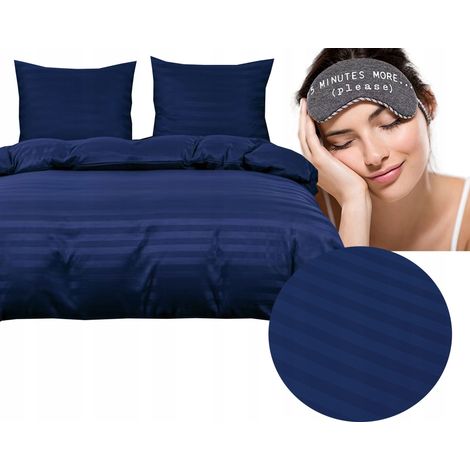 Hotel-Damastbettwäsche mit Streifen, 160 x 200 cm, marineblau, kobaltblau, indigo (1/5)