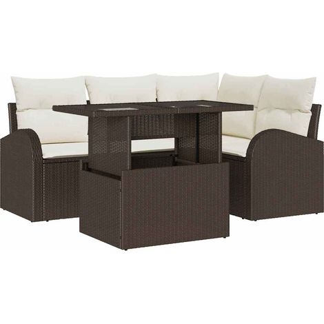 Maison Exclusive - Set Divano da Giardino con cuscino 5 pcs Marrone Poly Rattan