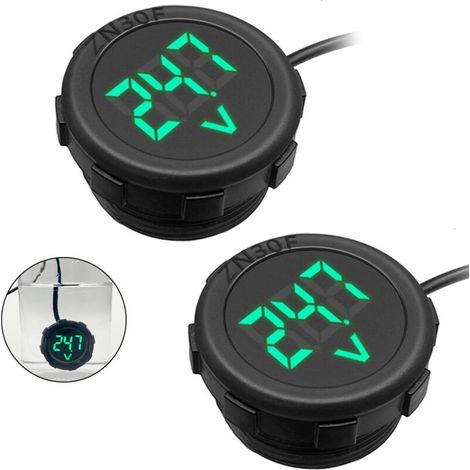 Set di 2 voltmetri digitali a LED da 4V-100V CC, tester di tensione per batterie per moto, barche, camion, camper, applicazioni marine (verde) (1/4)