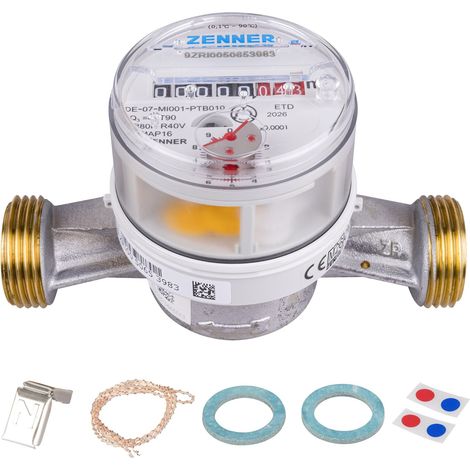 Contatore acqua Zenner Q3 = 2,5 freddo + acqua calda, BL 130 mm 1 pollice connettore/taratura 2025 (1/5)