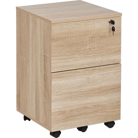 Armadietto in legno massiccio con 2 cassetti e ruote con serratura a chiave legno chiaro Johnson