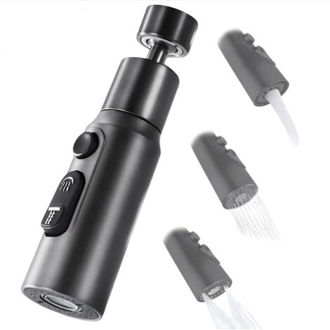 Aérateur de Robinet, 360° Pivotant Embout Robinet Cuisine avec 3 Modes Douchette Mousseur Robinet Economie Eau, Adaptateur Economiseur D'eau Pour Robinet Salle De Bain lavabo (Noir)