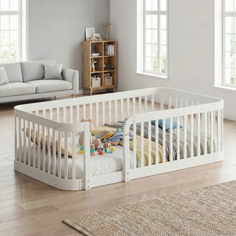 Box per bambini modulare 140 x 200 cm, barriere di sicurezza 7 cm, bianco DESVIAE (1/5)
