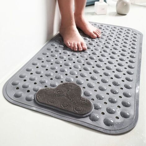 Grey, 70x40cm, Non-Slip Massage Shower Mat with Suction Cups, Large Comfortable Safety Shower Mat, Mold Resistant, Machine Washable (1/5)