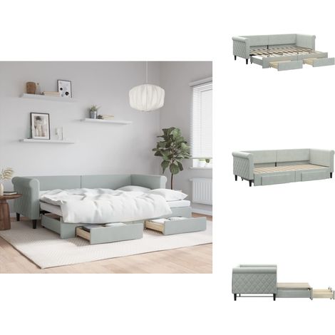 Tagesbett Ausziehbar mit Schubladen Hellgrau 80x200 cm Samt - Sofa - Schlafcouch - Gästebett - Tagesbett - Wohnzimmermöbel (1/5)