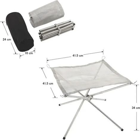 Brasero portable d'extérieur en maille chauffante, en acier inoxydable, pour le camping et les feux de camp. Outil de barbecue pliable pour réchauds de cuisson portables. (1/5)