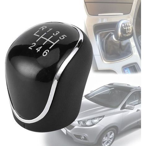 Ford Schaltknauf für 6-Gang-Schaltgetriebe für Focus, Fiesta Mk2/3/4, C-Max, S-Max, Kuga, Mondeo IV, Galaxy (Facelift) – Hochwertiges schwarzes PU-Leder (1/5)