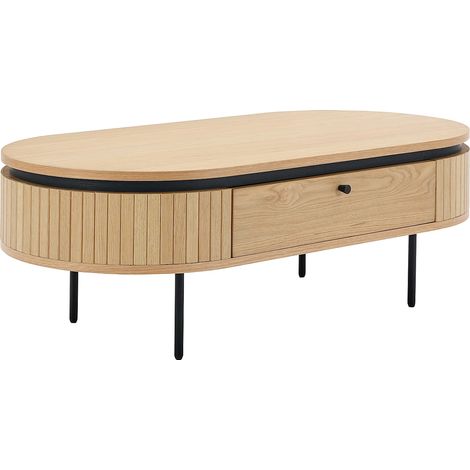 Table basse avec 2 tiroirs placage chêne et métal - Naturel clair et Noir - CARDIONA (1/5)