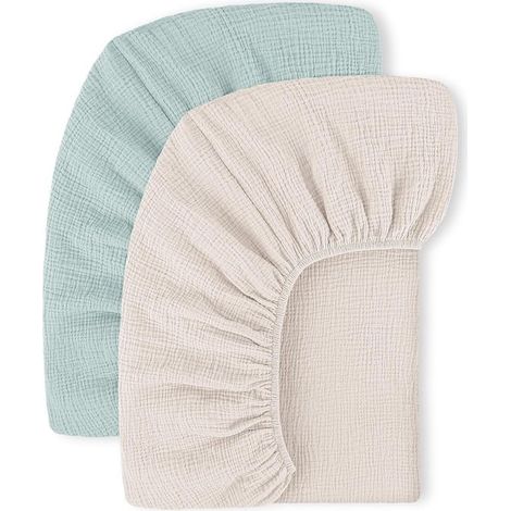 Set di due lenzuola con angoli per bambini, in garza di cotone 100% - Lenzuolo per neonati 60x120 cm - Adatto per lettini da viaggio e lettini da comodino - Beige