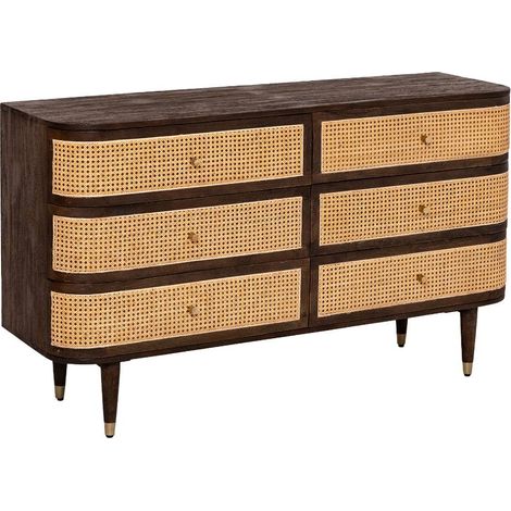 Commode 6 tiroirs en bois de manguier et cannage Soren (1/5)