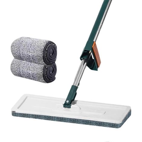 Balai à franges Squeeze Mop Magic Flat Mains Libres Fixable, balai à franges paresseux pour le nettoyage, outils de nettoyage ménager, 2 lingettes de rechange B (1/5)