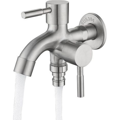 Robinet De Jardin À Double Sortie 1/2\" Robinet D'extérieur Double En Acier Inoxydable Résistant À La Rouille Kit De Robinet Extérieur Robinet De Jardin Robinet D'extérieur Pour Jardin, Ménage (1/5)