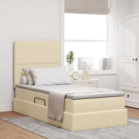 vidaXL Lit de rangement LED avec matelas Crème 100 x 200 cm Tissu