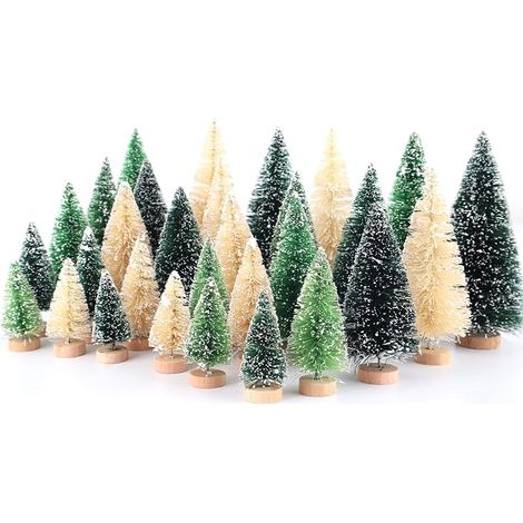 Lot de 30 Mini Sapin de Noël Artificiel Petit Sapin Miniature avec Effet Neige Vert Gazon Vert Blanc Décoration Table de Noël Vitrine Bricolage 5 Tailles (1/5)