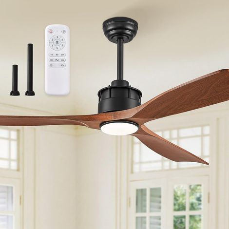 Deckenventilator mit Beleuchtung, Ø 132 cm 3 LED-Farben + Fernbedienung Gleichstrommotor 6 Geschwindigkeitsstufen Extrem leise Timer (1/4/8 Std.) 3 hochwertige ABS-Flügel 55 W Walnussfarben (1/5)