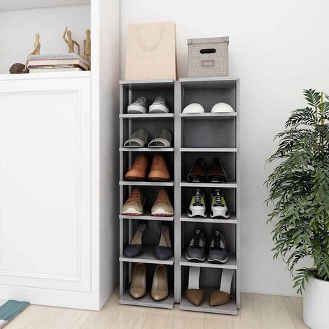Lot de 2 Meubles à Chaussures Étagère à Chaussures - Gris béton 25x27x102 cm BV837214 - BonneVie (1/5)