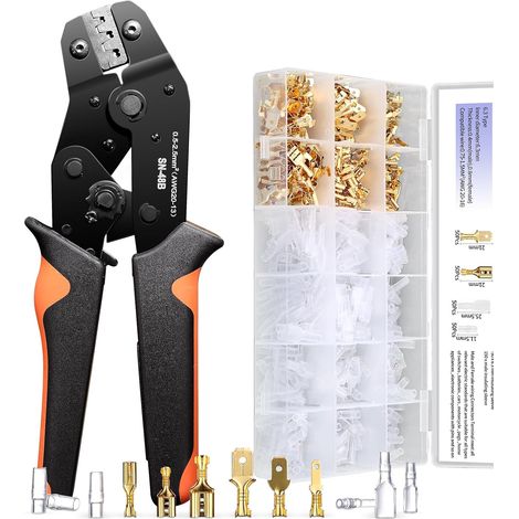 Kit Pince a sertir cosse electrique(0.5-2.5 mm²)300 ensembles Connecteur electrique.Cosses electriques a sertir-3 tailles.Pince multiprise,Pince electricien,Pince à sertir,Cosse a sertir (1/5)