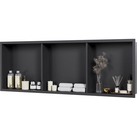 Niche de douche encastrée en acier inoxydable 304 – Rangement peinture murale vertical trois compartiments – Design moderne, installation facile, finition noire mate – 12x36 pouces – 1236” three-grid (1/5)