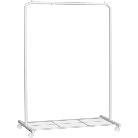 SONGMICS Portant à Vêtements Mobile, Portemanteau sur Roulettes, Penderie, Organisateur, en Métal, avec Étagère de Rangement, Charge de la Barre 40 kg, Blanc HSR025W01