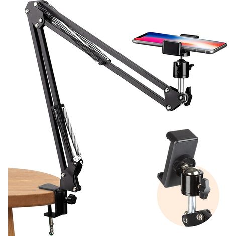 Support de téléphone Portable Support vidéo Bras articulé Bras de Support de Bureau Flexible pour la vidéographie de Photographie Plate en Direct (Noir) (1/5)