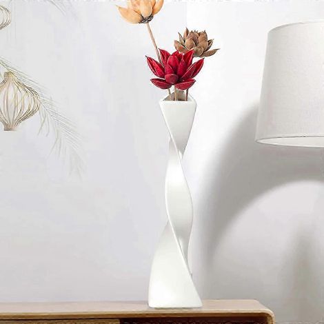 Grand vase de sol en céramique, vase à fleurs moderne pour étagère, vase torsadé noir et blanc (1/5)