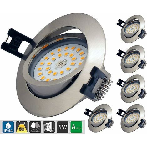 Focos LED empotrables ultrafinos y regulables, con grado de protección IP44, 6 x 5W AC 230V, blanco cálido 3000K, 400LM, para baño, sala de estar, cocina, pasillo, galería o tienda. (1/5)