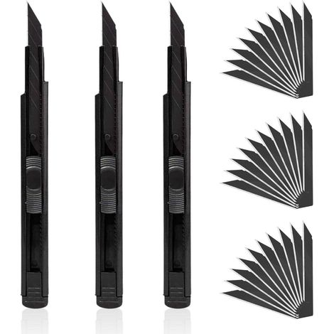 3er Set Cuttermesser mit 30 Abbrechklingen, Profi Universalmesser mit 30° Winkel