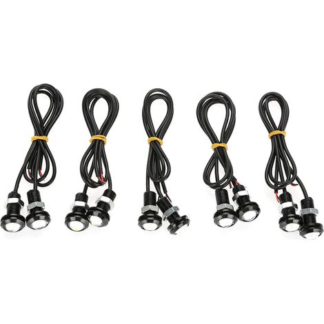 Lot de 10 feux antibrouillard/feux de jour à LED blancs œil d'aigle 10 W 18 mm pour voiture (phares avant, arrière et clignotants de recul). (1/5)