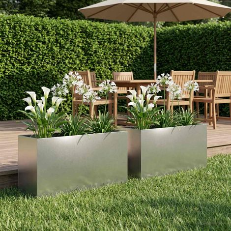 vidaXL Macetero de Jardín 2 uds. Plateado 100 x 30 x 50 cm (1/5)