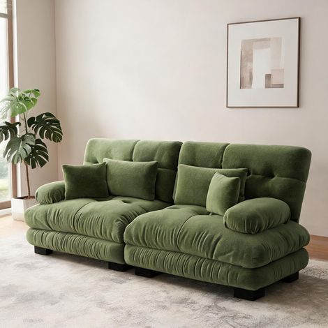 Canapé 2 places en chenille verte sur cadre en bois massif 220 cm (1/5)