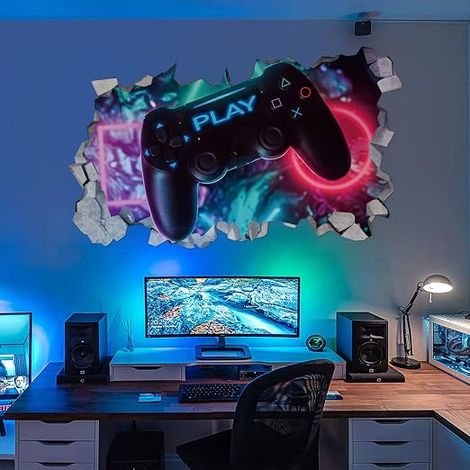 Autocollants Muraux Gamer 3D,Gamer Poster Murale Décoration,Sticker Mural de Chambre Garçon,Moderne Stickers Muraux de Décoration de Salon,Autocollant Mural de Garçon Dortoir,DIY Sticker Gamer (1/5)