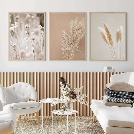Tableau moderne Pampas herbe – Impression sur toile écologique – 3 pièces 20x30 cm – Décoration murale boho botanique-Chrom (1/5)