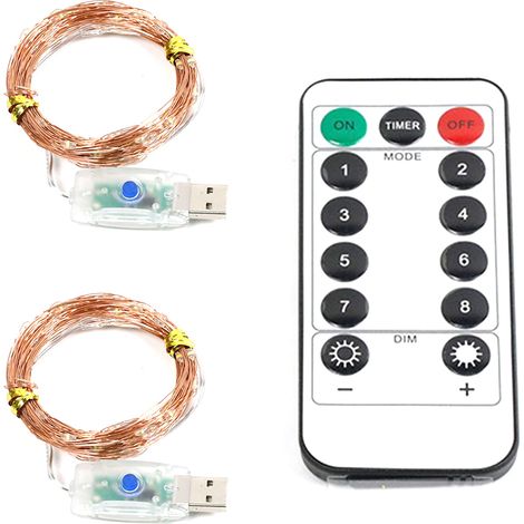 Lot de 2 guirlandes lumineuses, 5m, 50 LED, télécommande, 8 modes, étanche, intérieur extérieur, fête Noël jardin (1/5)