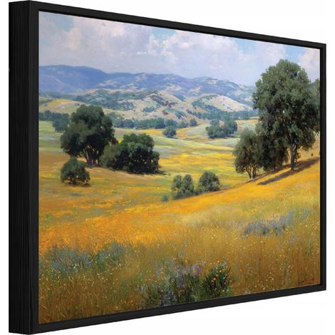 cadre noir Peinture sur toile champ nature arbres salon chambre 40x30 (1/3)