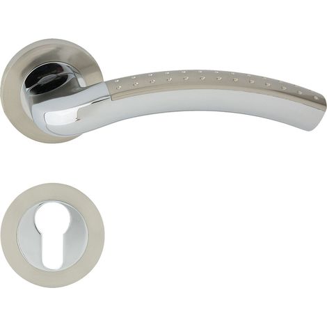 DOMINO Poignée de porte SHARON-R ECO M6/M9 PZ Poignée avec plaque PZ pour cylindre profilé Chrome/nickel brillant (1/5)