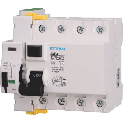 ETTROIT Interruttore Differenziale a Riarmo Automatico 4P 63A 30mA 400V 10kA - JXR4