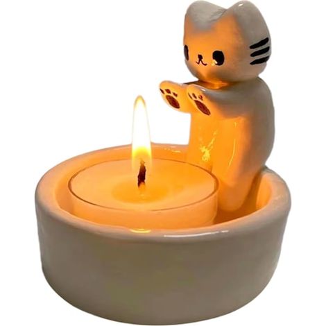 Bougeoir Chat Mignon, Porte-bougie Chatons Dessin Animé, Décoration Intérieure Cadeau pour les Amoureux des Chats (Bougie Non Incluse) SL (1/5)