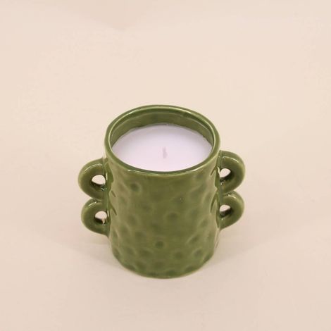 Bougie en céramique verte anses multiples 12cm (1/4)