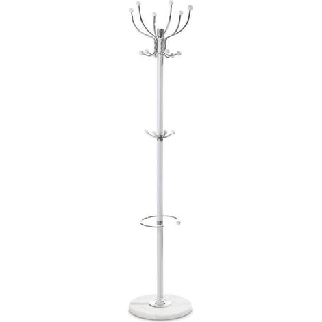 TRADE SHOP - Attaccapanni Appendiabiti Da Terra Con 17 Ganci In Metallo Cromo Bianco Base In Marmo 175cm -
