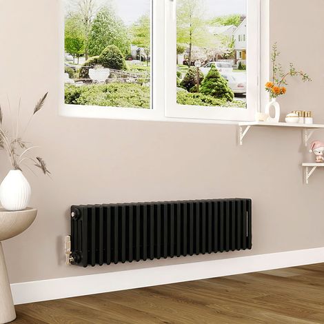 AICA 300x1190mm Black Horizontal Traditional Radiator Cast Iron 4 Column Heating UK (1/5)