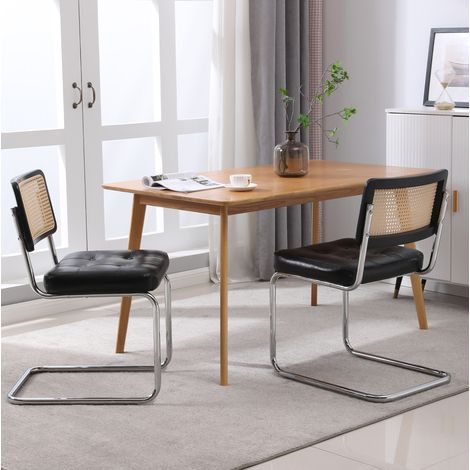 Lote de 2 sillas de comedor, en polipiel, con respaldo, patas de metal, estilo moderno, negro (1/5)